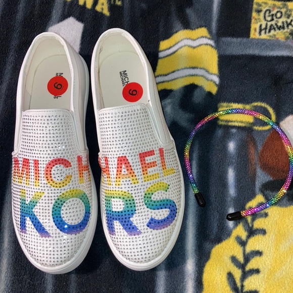 Michael Kors GEM Slip on sneaker trainer Rainbow Rhinestone white Size 6 NEW - Picture 4 of 8